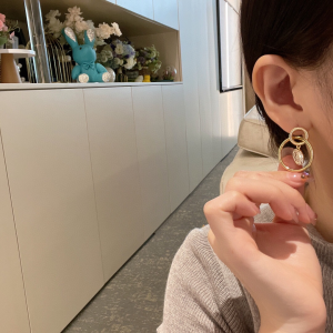 Dior Crystal CD Navy Earrings Gold