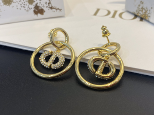 Dior Crystal CD Navy Earrings Gold