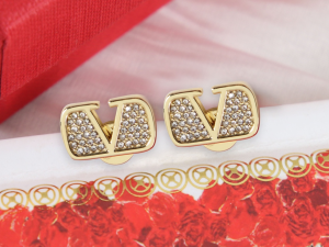 Valentino Crystal Vlogo Gold Earrings