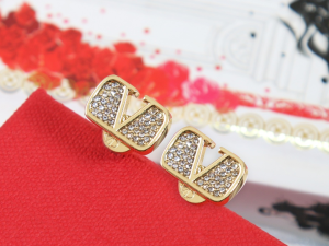 Valentino Crystal Vlogo Gold Earrings