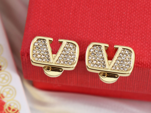 Valentino Crystal Vlogo Gold Earrings