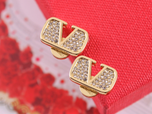 Valentino Crystal Vlogo Gold Earrings