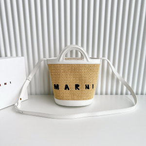 Marni TROPICALIA Mini Raffia Leather Bucket Bag White Marni TROPICALIA Mini Raffia Leather Bucket Bag White