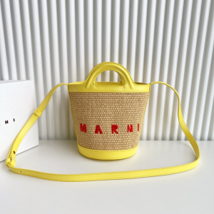 Marni TROPICALIA Mini Raffia Leather Bucket Bag Yellow Marni TROPICALIA Mini Raffia Leather Bucket Bag Yellow