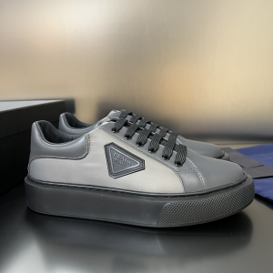 Prada Gray Leather Platform Sneakers