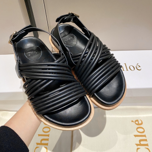 Chloe Black Leather Flat Sandal
