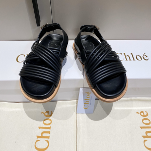 Chloe Black Leather Flat Sandal