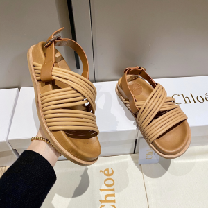 Chloe Brown Leather Flat Sandal