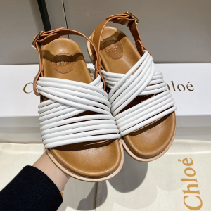 Chloe White Leather Flat Sandal