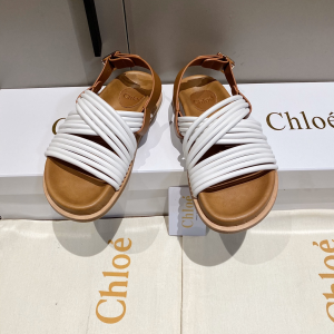 Chloe White Leather Flat Sandal