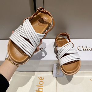 Chloe White Leather Flat Sandal