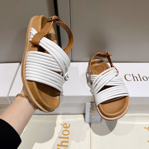 Chloe White Leather Flat Sandal