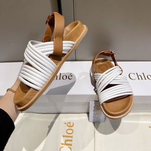 Chloe White Leather Flat Sandal