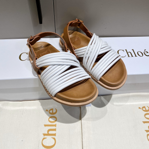 Chloe White Leather Flat Sandal