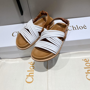 Chloe White Leather Flat Sandal