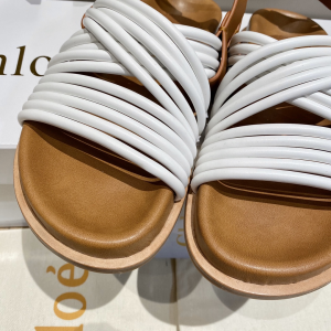 Chloe White Leather Flat Sandal