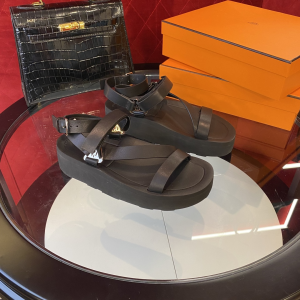 Hermes Enid Black Leather Sandal