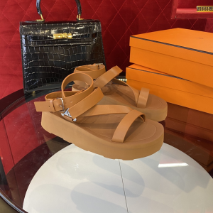 Hermes Enid Brown Leather Sandal
