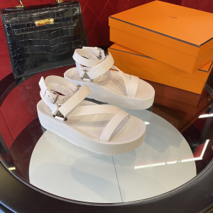 Hermes Enid White Leather Sandal
