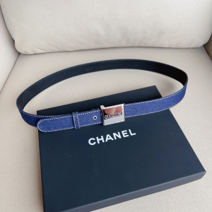Chanel Blue Denim Leather Belt 30MM