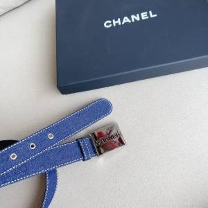 Chanel Blue Denim Leather Belt 30MM
