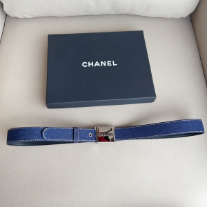 Chanel Blue Denim Leather Belt 30MM
