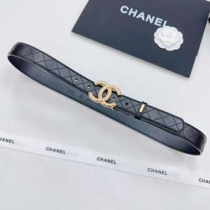 Chanel CC Black Quilted Leather Belt 30MM