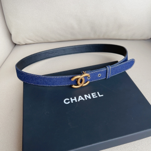 Chanel CC Denim Leather Belt Blue 30MM