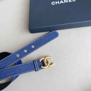 Chanel CC Denim Leather Belt Blue 30MM