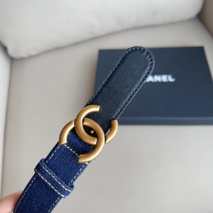 Chanel CC Denim Leather Belt Blue 30MM