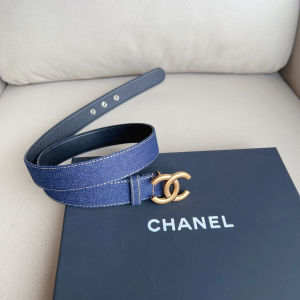 Chanel CC Denim Leather Belt Blue 30MM