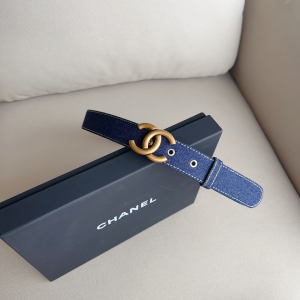 Chanel CC Denim Leather Belt Blue 30MM