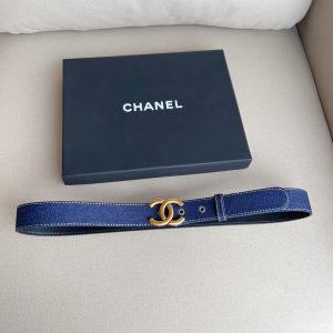 Chanel CC Denim Leather Belt Blue 30MM