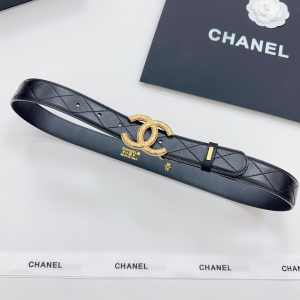 Chanel CC Logo Black Leather Belt 30MM