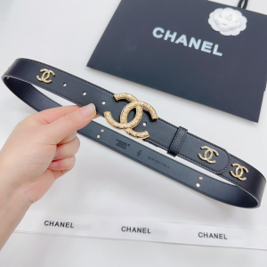 Chanel CC Logo Leather Belt Black 30MM