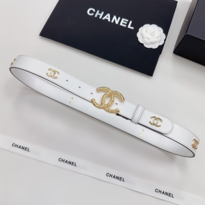 Chanel CC Logo White Leather Belt 30MM