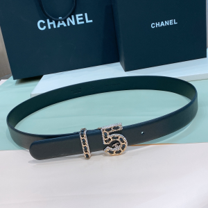 Chanel NO5 Buckle Black Leather Belt 30MM