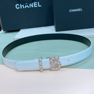 Chanel NO5 Buckle White Leather Belt 30MM