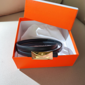 Hermes Thin Black Leather Belt 15MM