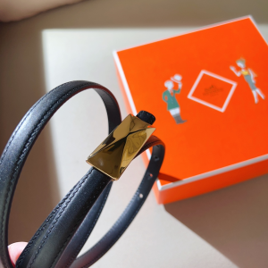 Hermes Thin Black Leather Belt 15MM