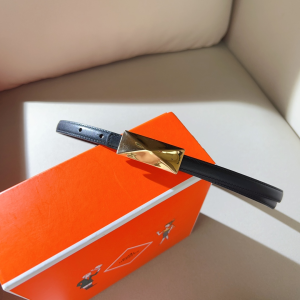 Hermes Thin Black Leather Belt 15MM