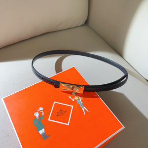 Hermes Thin Black Leather Belt 15MM