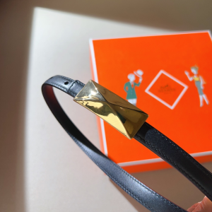 Hermes Thin Black Leather Belt 15MM