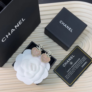 Chanel Crystal CC Heart Earring