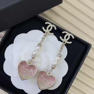 Chanel Crystal CC Heart Earrings