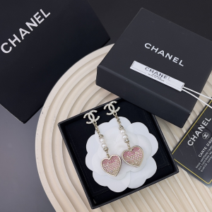 Chanel Crystal CC Heart Earrings