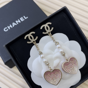 Chanel Crystal CC Heart Earrings