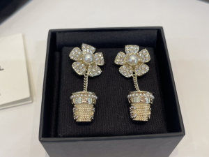 Chanel Crystals Flower Drop Earrings