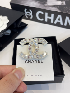 Chanel White CC Logo Brooch