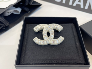 Chanel White CC Logo Brooch